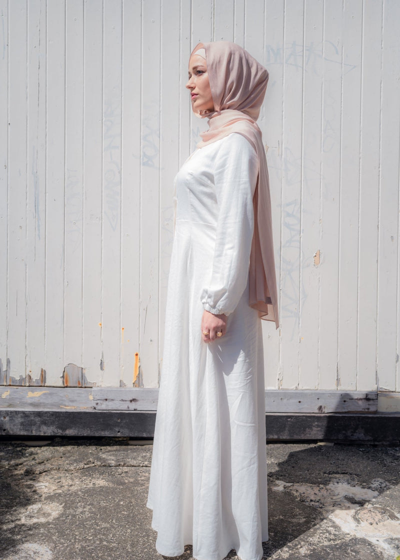 DEMURE LINEN DRESS- IVORY