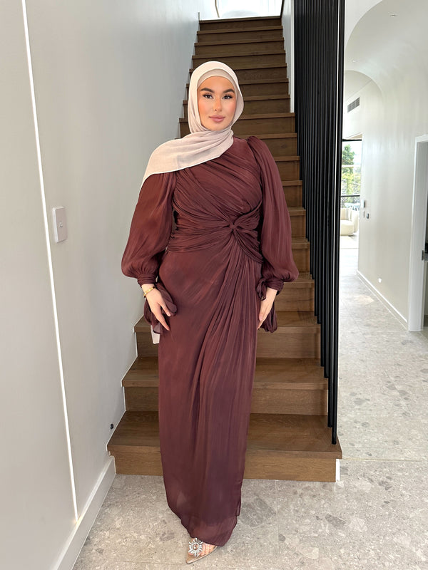 MARIAM SHIMMER DRESS- WINE