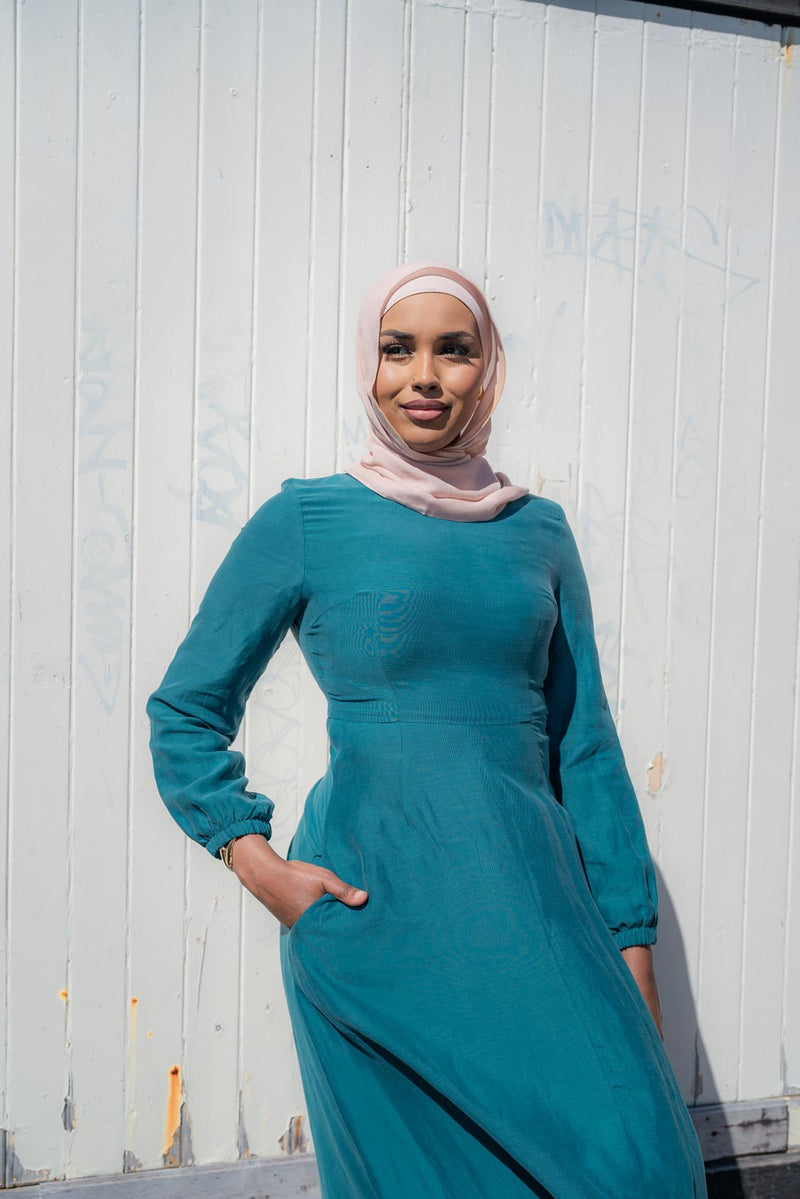 AMIRA LINEN DRESS- TROPICAL TEAL