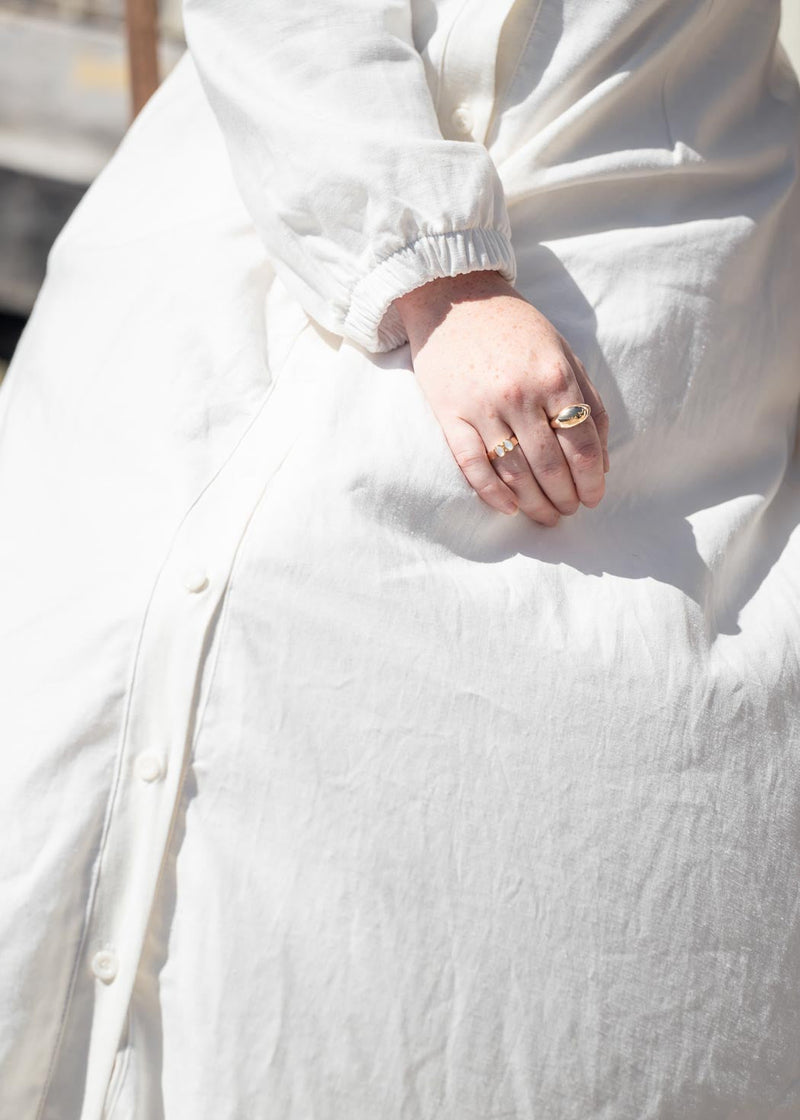 DEMURE LINEN DRESS- IVORY